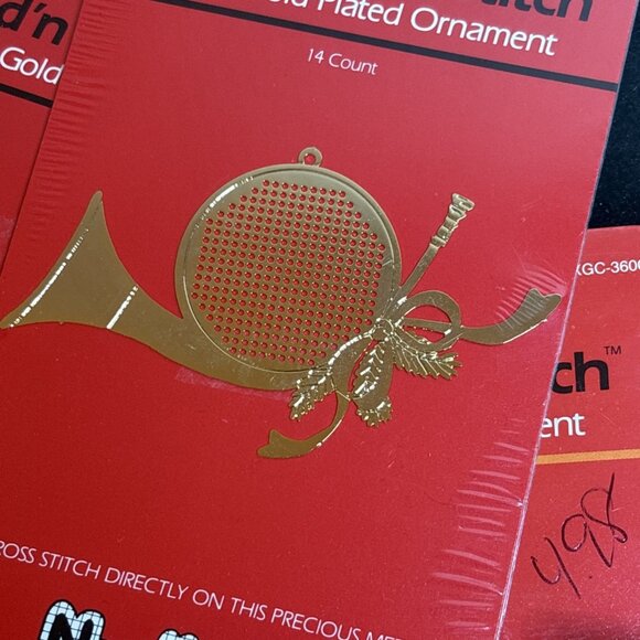 Gold’n Cross Stitch 24 Kt Gold Plated Ornament Lot Of 6 Christmas Needleform - Picture 5 of 8